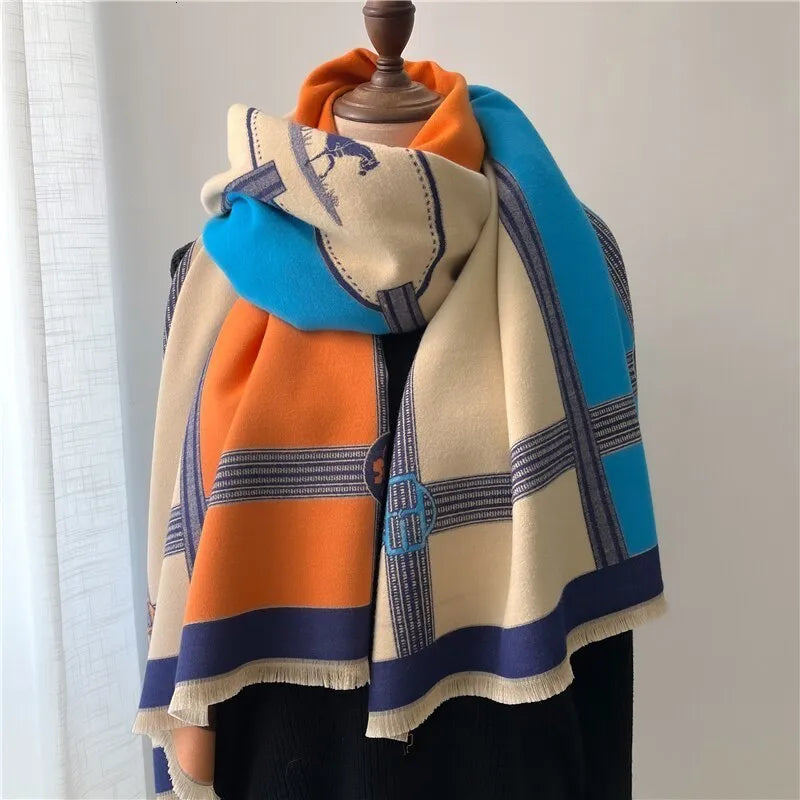 Damen Winterschal mit Muster und Fransen, weicher Wickelschal