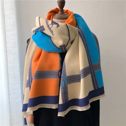 Damen Winterschal mit Muster und Fransen, weicher Wickelschal