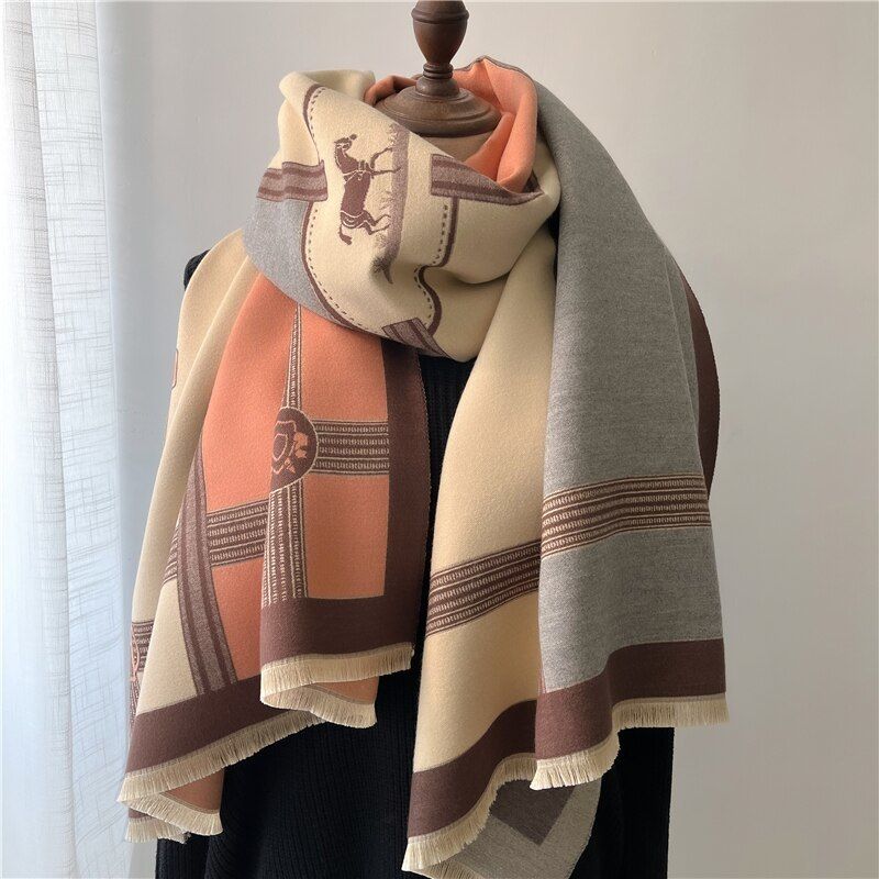 Damen Winterschal mit Muster und Fransen, weicher Wickelschal