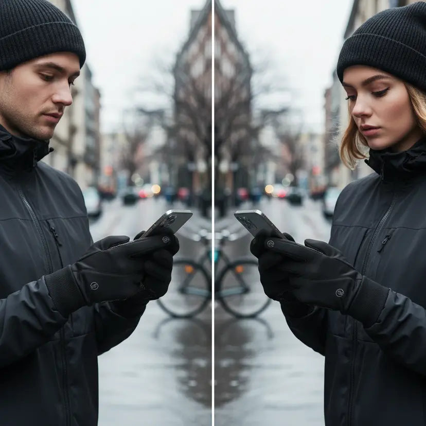 Unisex Touchscreen-Handschuhe Schwarz | Grau mit Rippbündchen & Anti-Rutsch-Grip