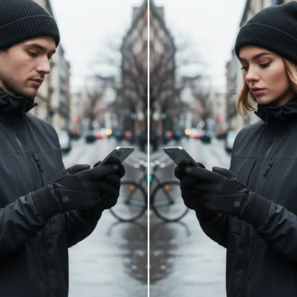 Unisex Touchscreen-Handschuhe Schwarz | Grau mit Rippbündchen & Anti-Rutsch-Grip