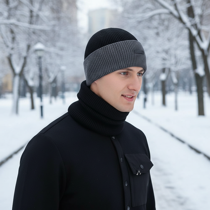 Wintermütze & Halswärmer Set aus Strick für Herren - Warme Beanie mit Schal