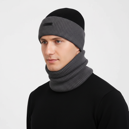 Wintermütze & Halswärmer Set aus Strick für Herren - Warme Beanie mit Schal