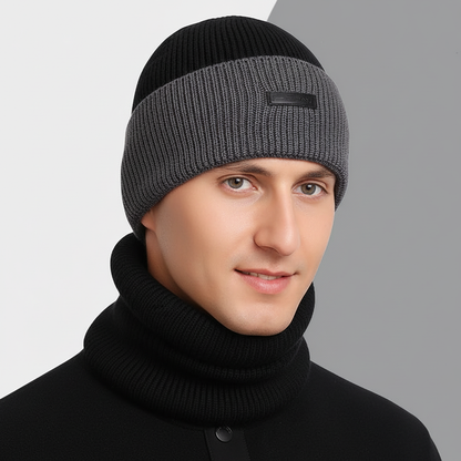 Wintermütze & Halswärmer Set aus Strick für Herren - Warme Beanie mit Schal