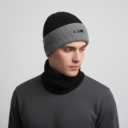 Wintermütze & Halswärmer Set aus Strick für Herren - Warme Beanie mit Schal