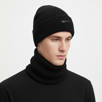 Wintermütze & Halswärmer Set aus Strick für Herren - Warme Beanie mit Schal
