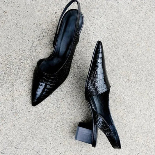 Damen Slingback Pumps mit spitzer Zehenpartie – Elegante Vintage-Sandaletten mit Blockabsatz für Alltag und besondere Anlässe