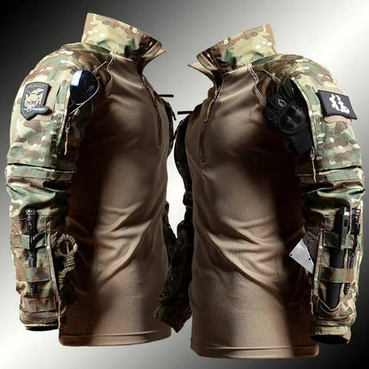 Herren Taktik-Set – Combat Longsleeve mit Half-Zip & Cargo-Hose mit Knieschutz für Airsoft, Paintball & Outdoor