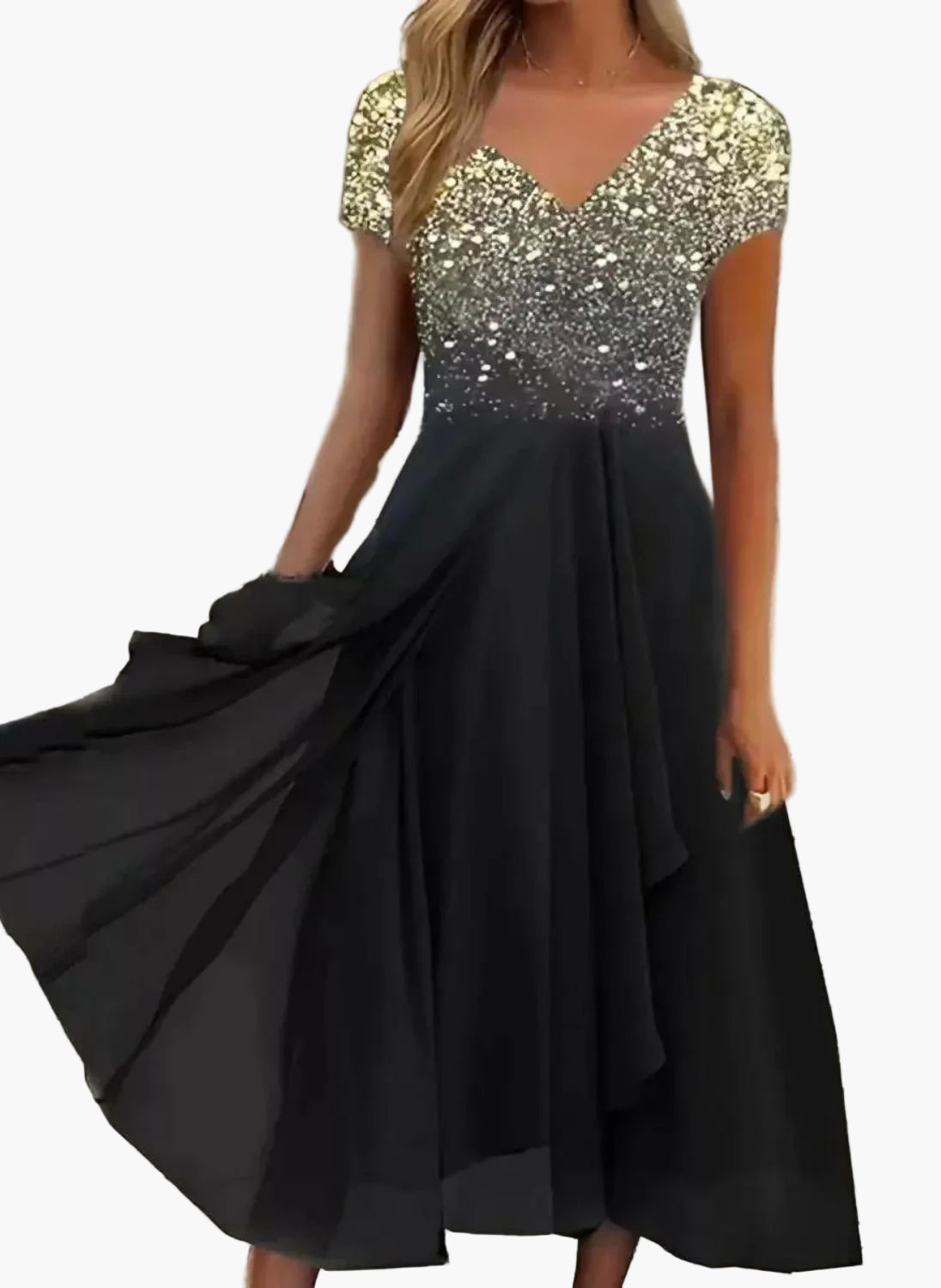Damen Abendkleid mit floralem Akzent – Elegantes Maxikleid für besondere Anlässe