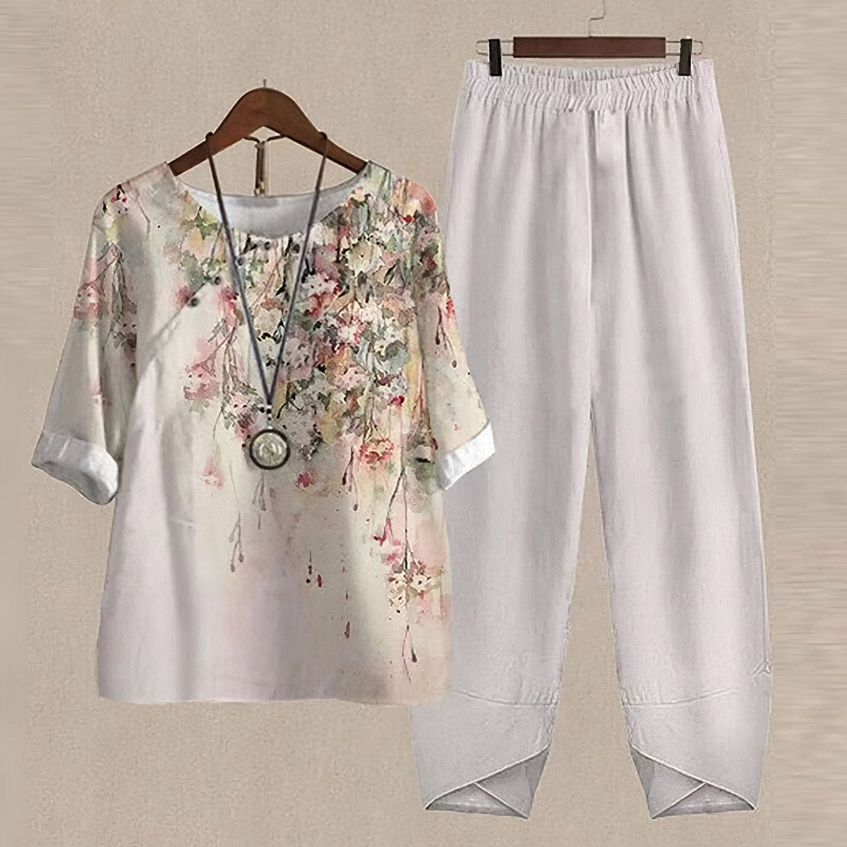 Damen zweiteiliges Freizeit-Set mit lockerem Oberteil und Haremshose