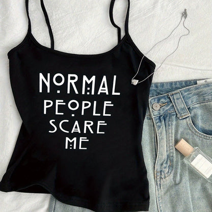 Damen Statement Tanktop mit Print – Normal People Scare Me – Modisches Streetwear Top