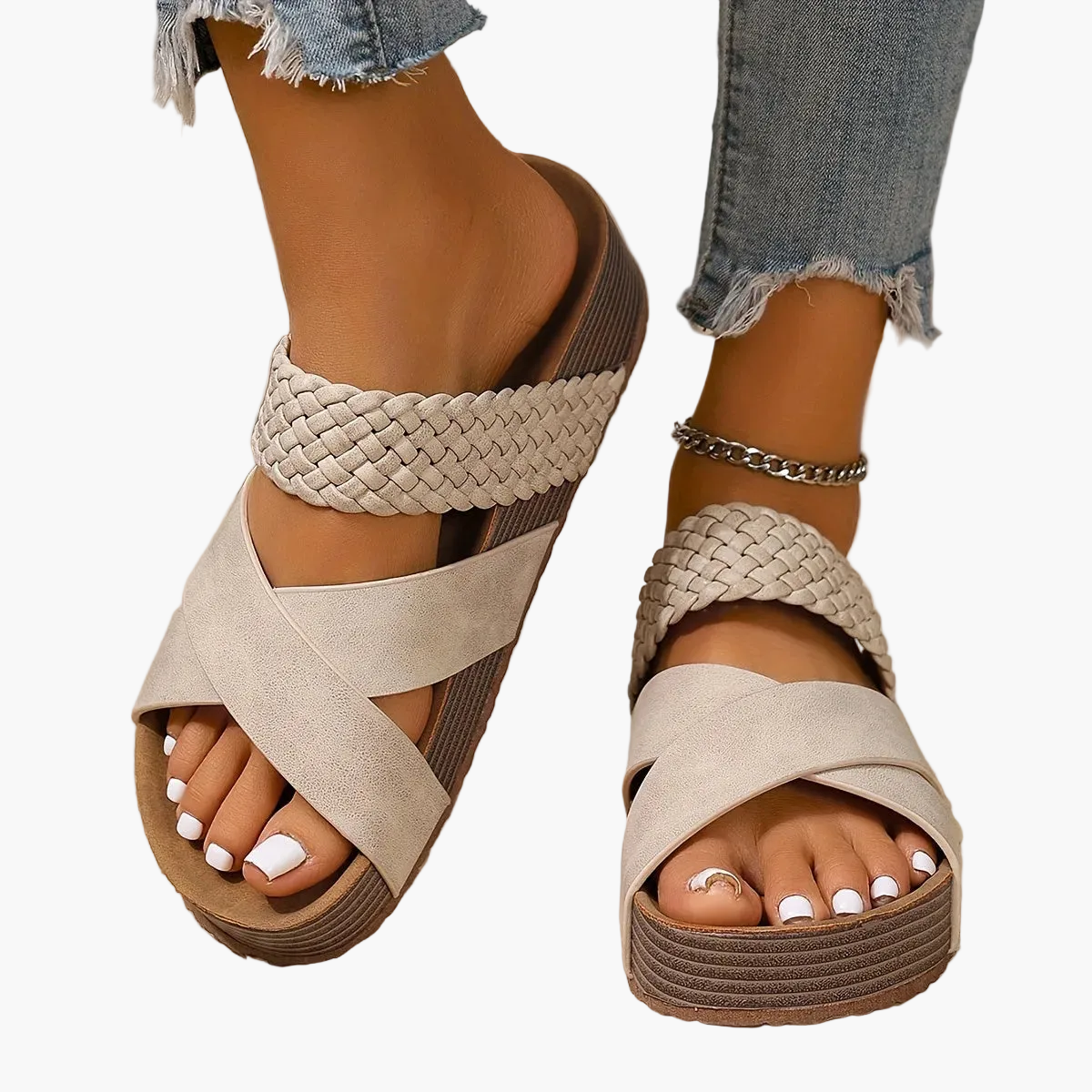 Damen Plateau-Sandalen mit Flecht- und Kreuzriemen – Modische Sommerschuhe für Alltag und Urlaub