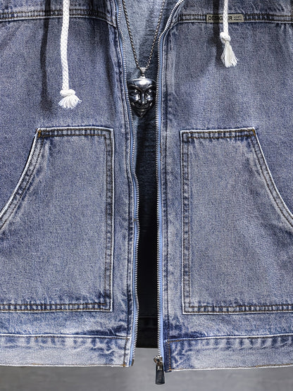Jeansweste mit Kapuze Grau Unisex ärmellos Reißverschluss