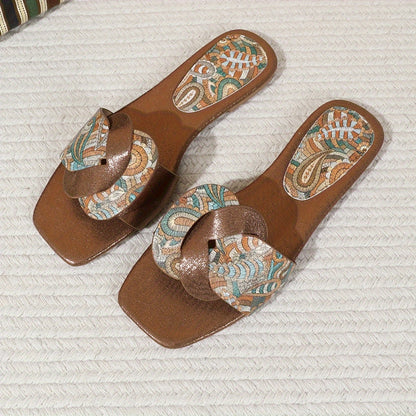 Damen Slide Sandalen mit Paisley Muster und Modernem Design – Elegante Sommerschuhe für Alltag und Freizeit