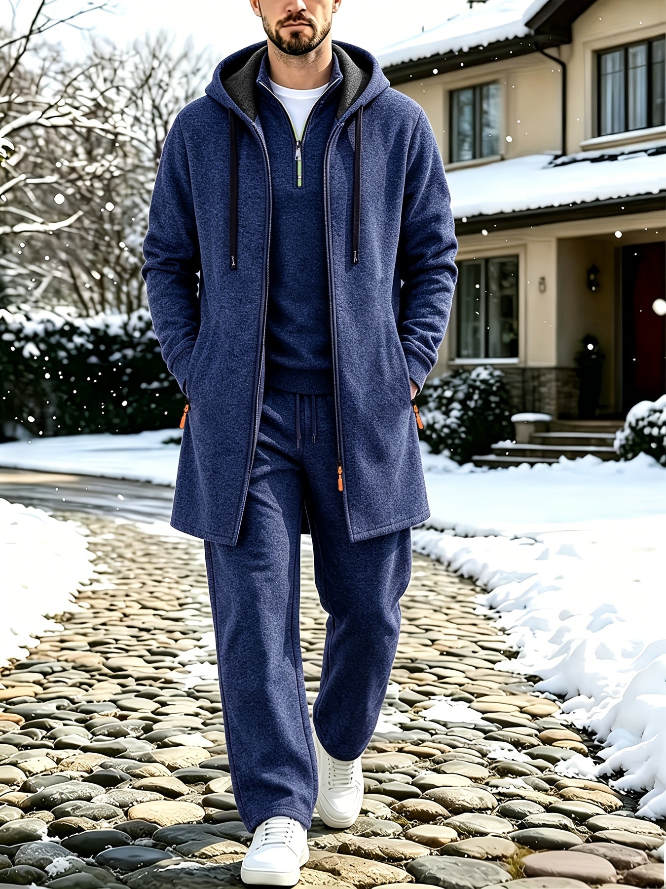 Herren 3-teiliges Sport Freizeit Set meliert: Pullover, Jogginghose & langer Cardigan mit Kapuze