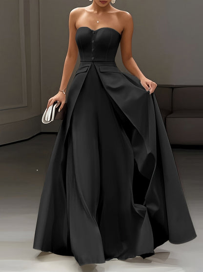 Damen Elegantes Abendkleid mit Bandeau-Design und Knopfleiste – Perfekt für festliche Anlässe
