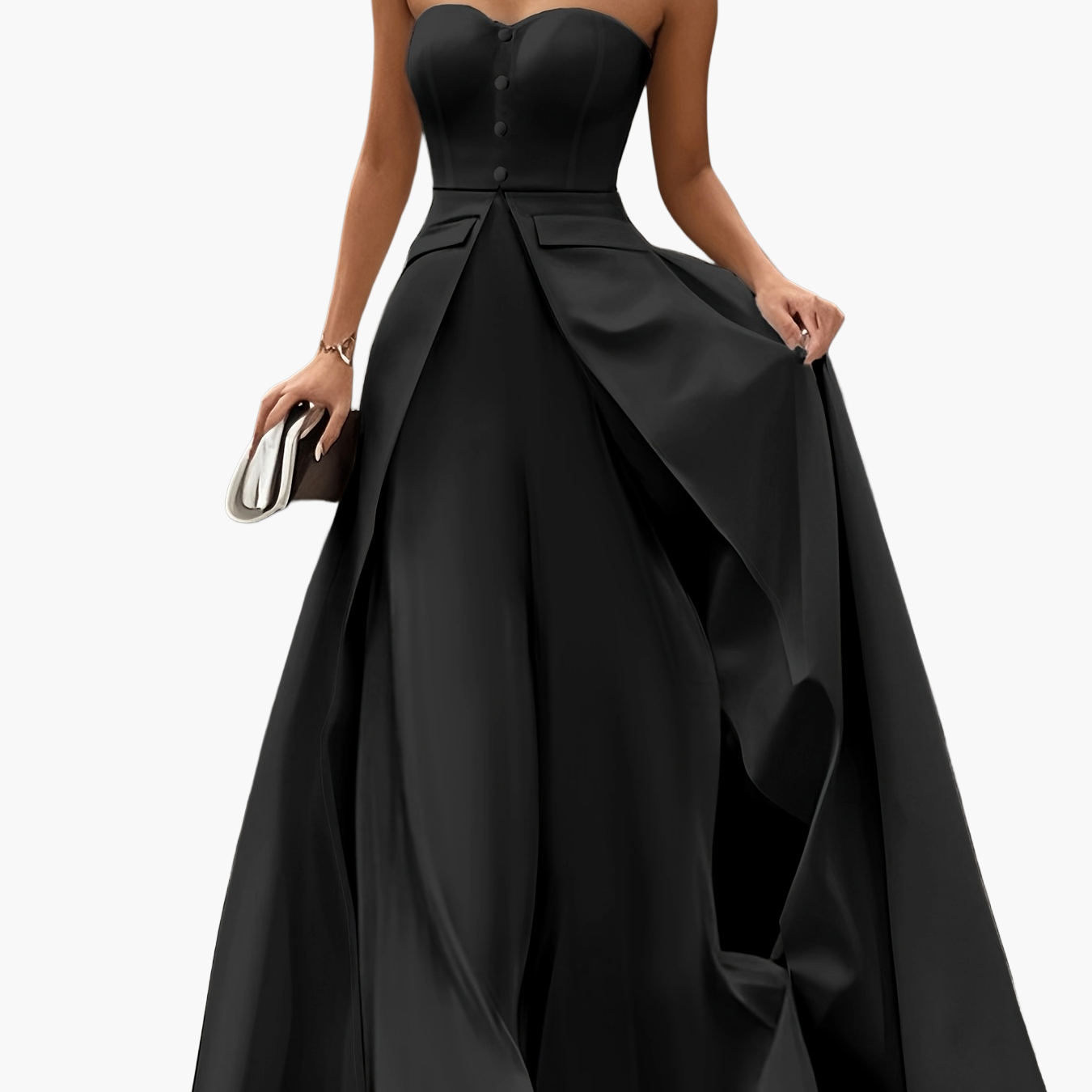 Damen Elegantes Abendkleid mit Bandeau-Design und Knopfleiste – Perfekt für festliche Anlässe