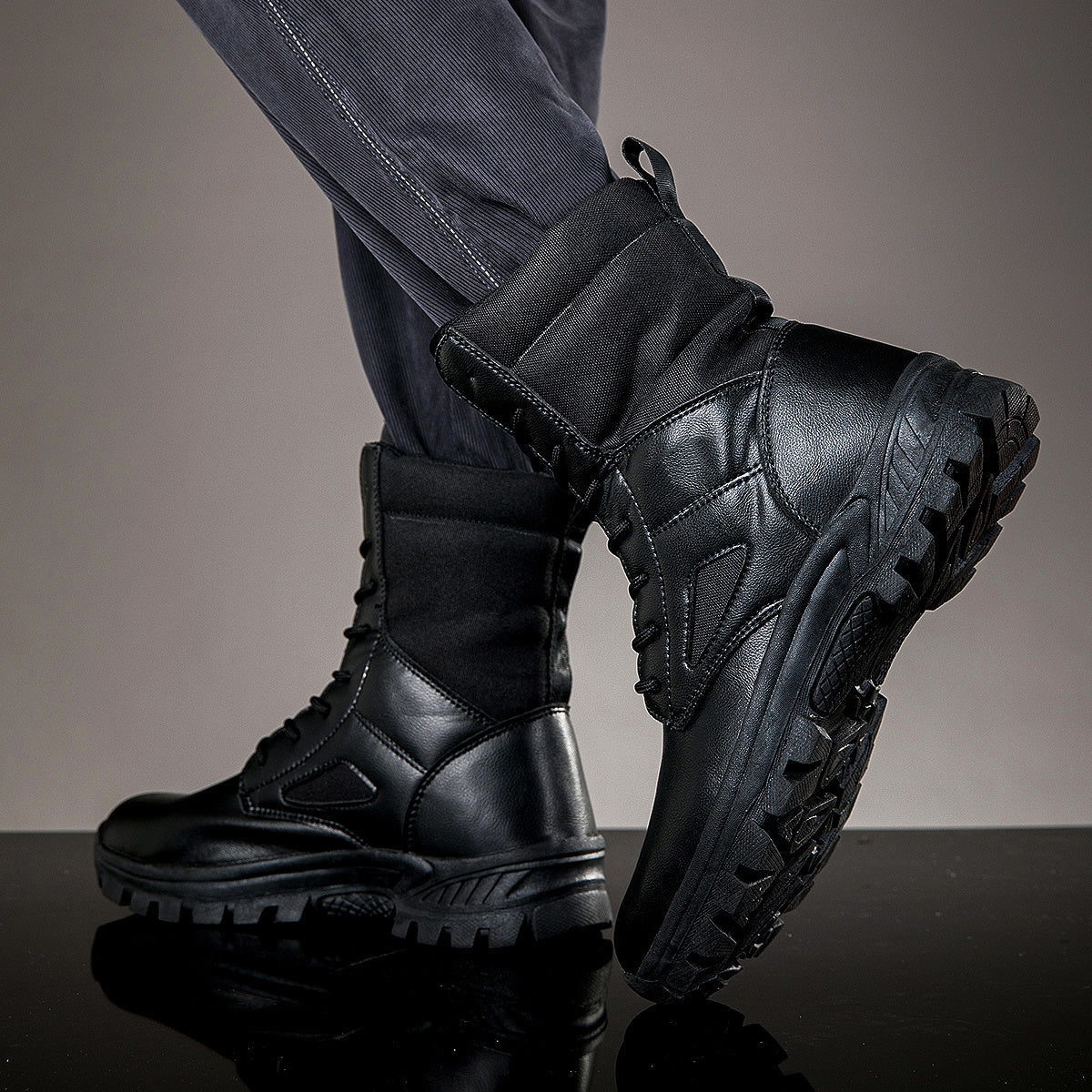 Unisex Schnürstiefel Hoher Schaft Stiefel mit robuster Sohle