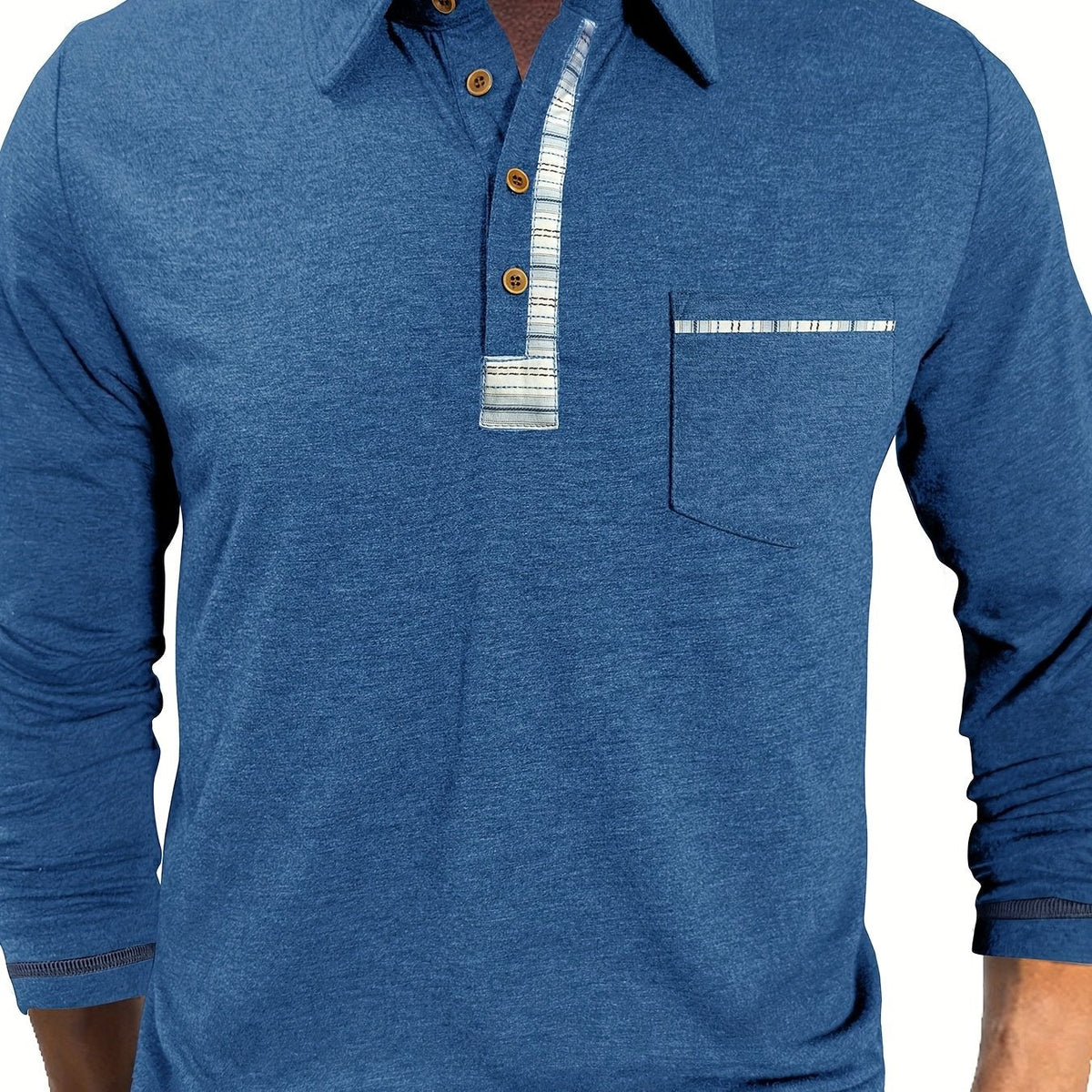 Herren Langarm Polo-Shirt mit Kragen, Knopfleiste und Brusttasche