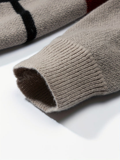 Unisex Rundhals Pullover mit Farbmuster und Karodesign