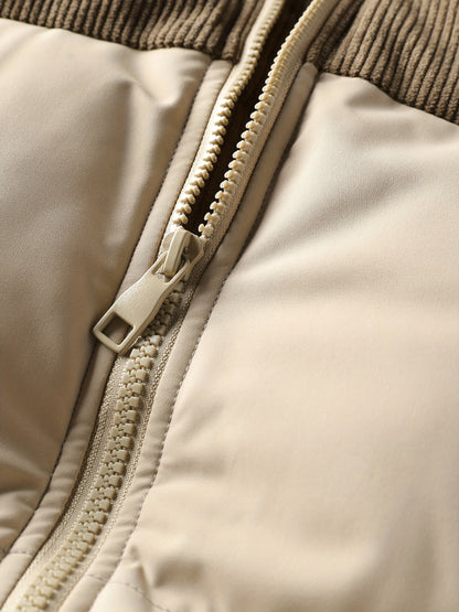 Unisex Winter Steppjacke mit Kapuze, Cord-Details und Reißverschluss