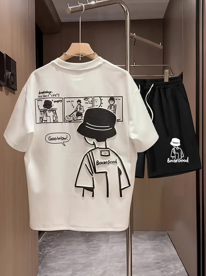 Herren Sommer Freizeit Set – T-Shirt & Shorts mit Print, Modernes Lounge- und Streetwear-Outfit