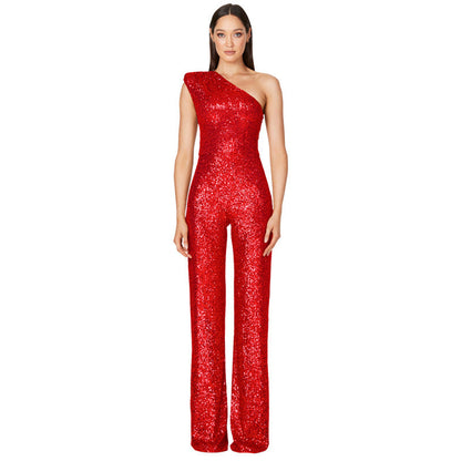 Helen – Ärmelloser Pailletten-Jumpsuit mit One-Shoulder-Design