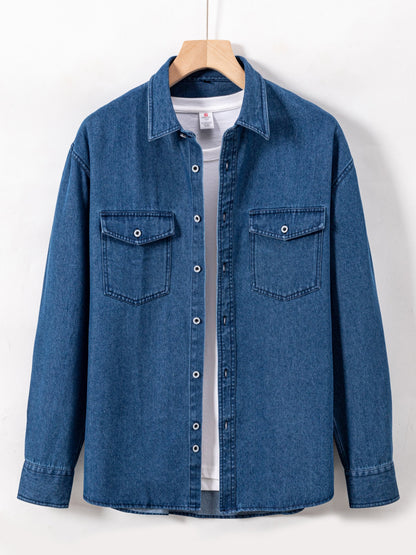 Jeanshemd Herren Langarm Regular Fit Denim-Hemd mit Brusttasche