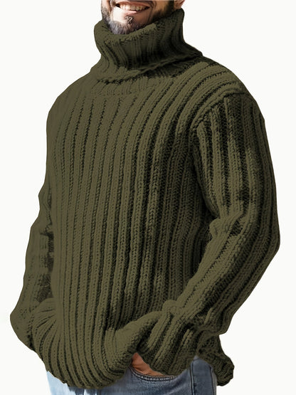Herren Rollkragenpullover, grob gestrickt, Rippmuster, Schwarz
