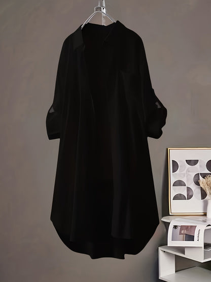 Damen Oversize Hemdblusenkleid mit lässigem Layer-Look – Ideal für Alltag und Büro