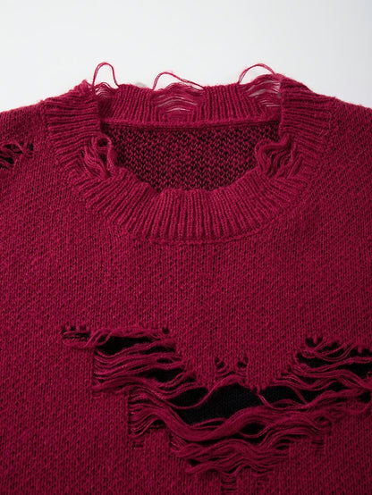 Unisex Strickpullover Rundhals Distressed-Look
