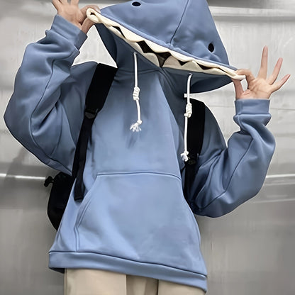 Unisex Kapuzenpullover mit Hai-Design, lässiger Hoodie mit Kordelzug, Blau