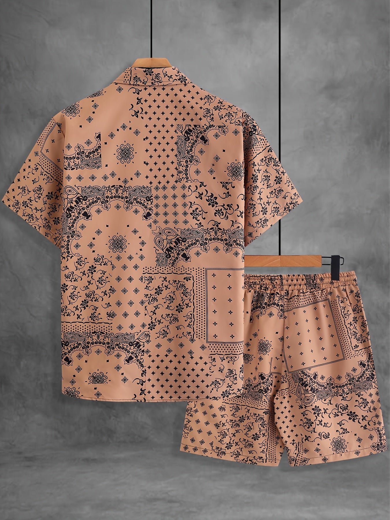 Herren Kurzarm Freizeit Set mit Bandana-Print – Hemd und Shorts, Sommer Outfit, Lässige Mode