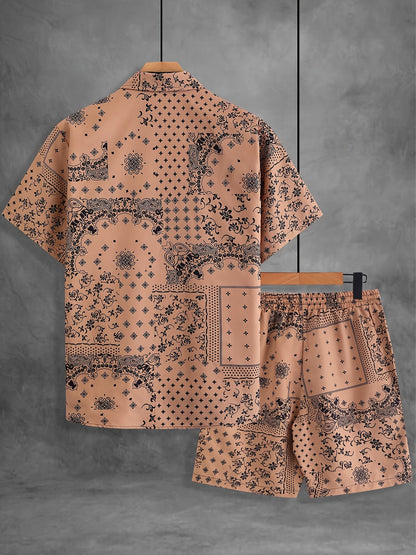 Herren Kurzarm Freizeit Set mit Bandana-Print – Hemd und Shorts, Sommer Outfit, Lässige Mode