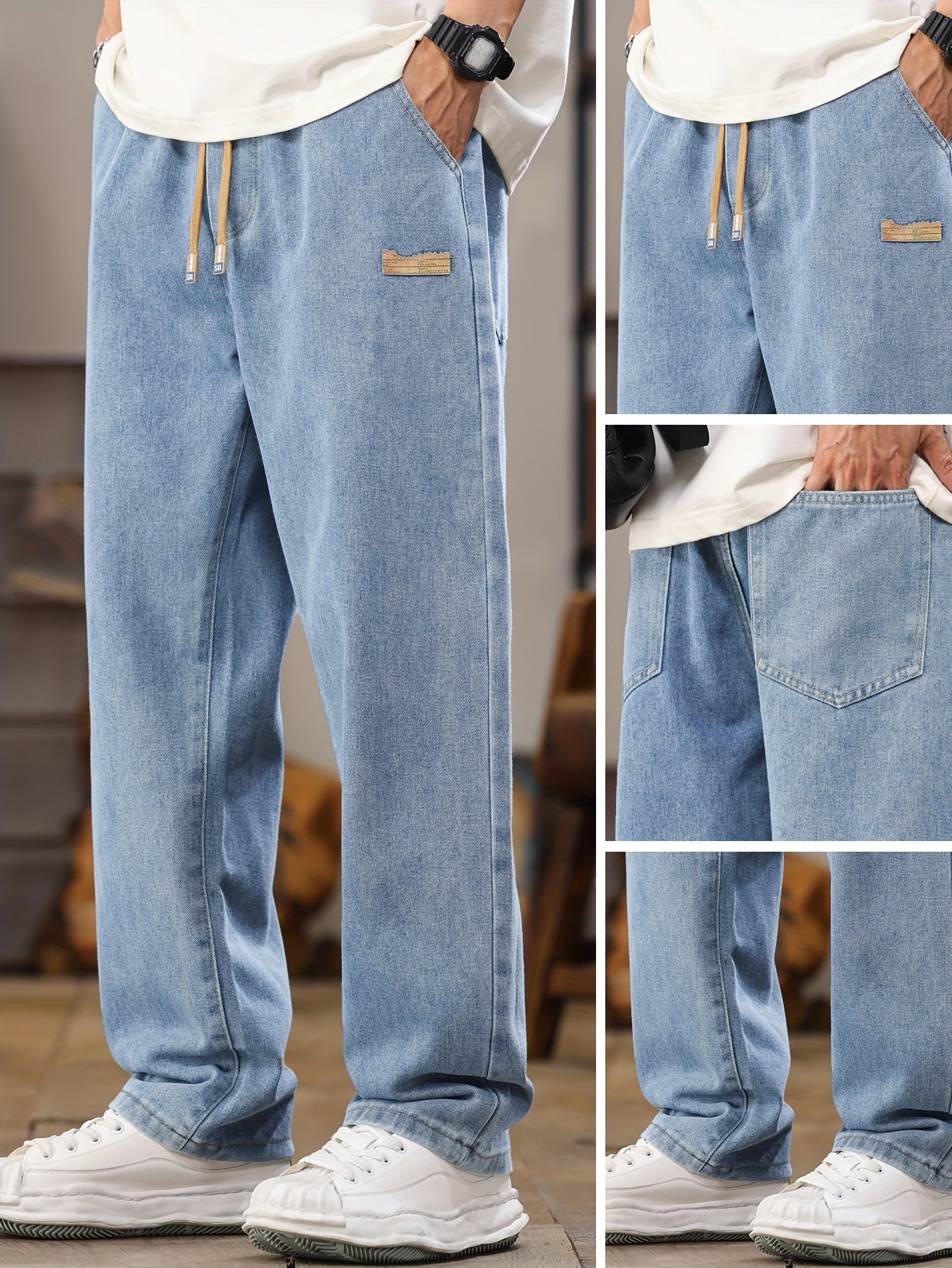 Herren Relaxed Fit Jeans Jogginghose – Modischer Freizeit-Look mit Kordelzug