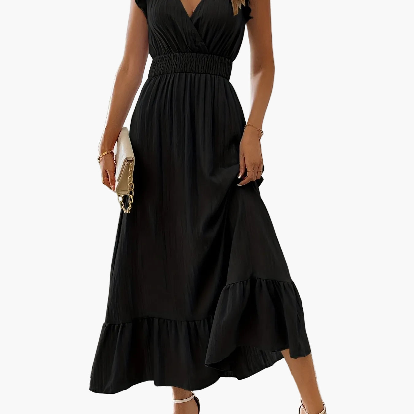Damen Elegantes Maxikleid mit Volantärmeln und Schmeichelnder Taille – Perfekt für Sommer und besondere Anlässe