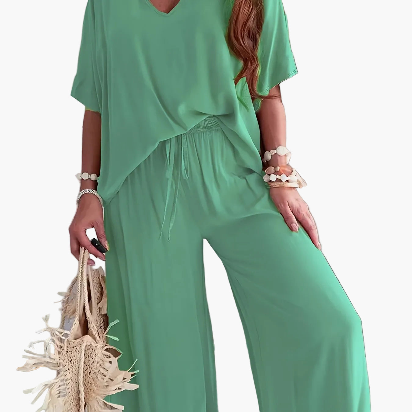 Damen Eleganter Jumpsuit mit weitem Bein und V-Ausschnitt – Perfekt für Freizeit und Partys