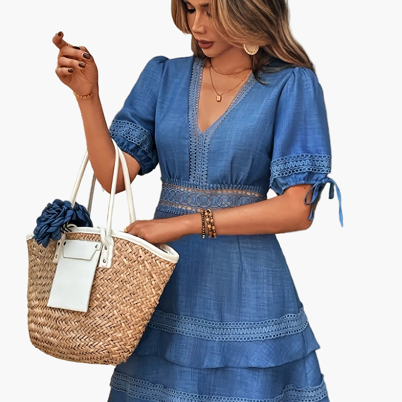 Damen Sommerkleid Elegant mit Spitze und Rüschen – Perfekt für Freizeit & Urlaub