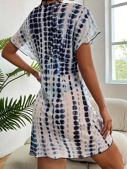 Damen Wickelkleid Strand Cover-Up mit modernem Muster – Elegantes Badeoutfit für Urlaub und Freizeit