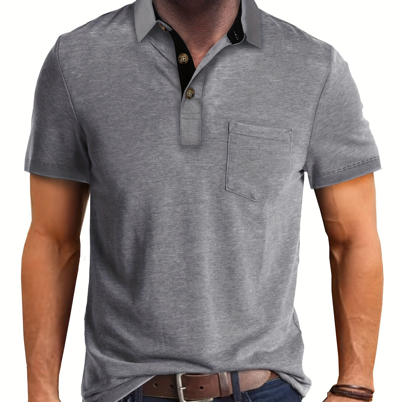 Herren Poloshirt mit Brusttasche und Kontrast-Kragen