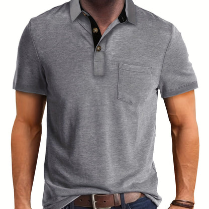 Herren Poloshirt mit Brusttasche und Kontrast-Kragen