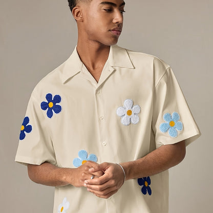 Herren Freizeithemd mit Blumenstickerei und modernem Schnitt
