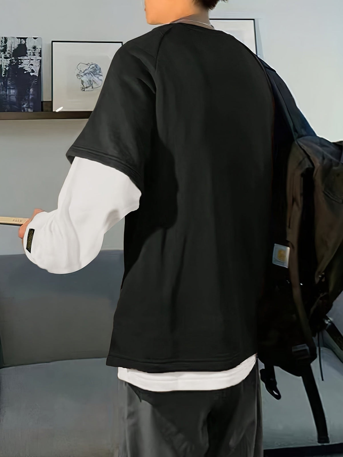 Unisex Langarmshirt im Lagenlook Schwarz Weiß
