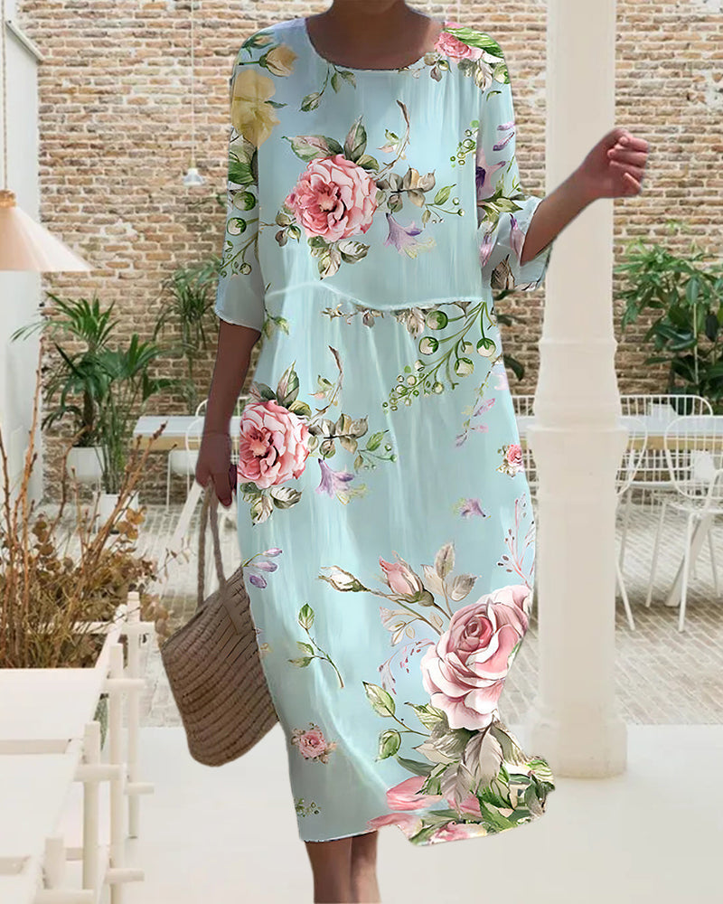 Damen Sommerkleid mit Blumenmuster – Lockeres, elegantes Freizeitkleid für Alltag und Urlaub