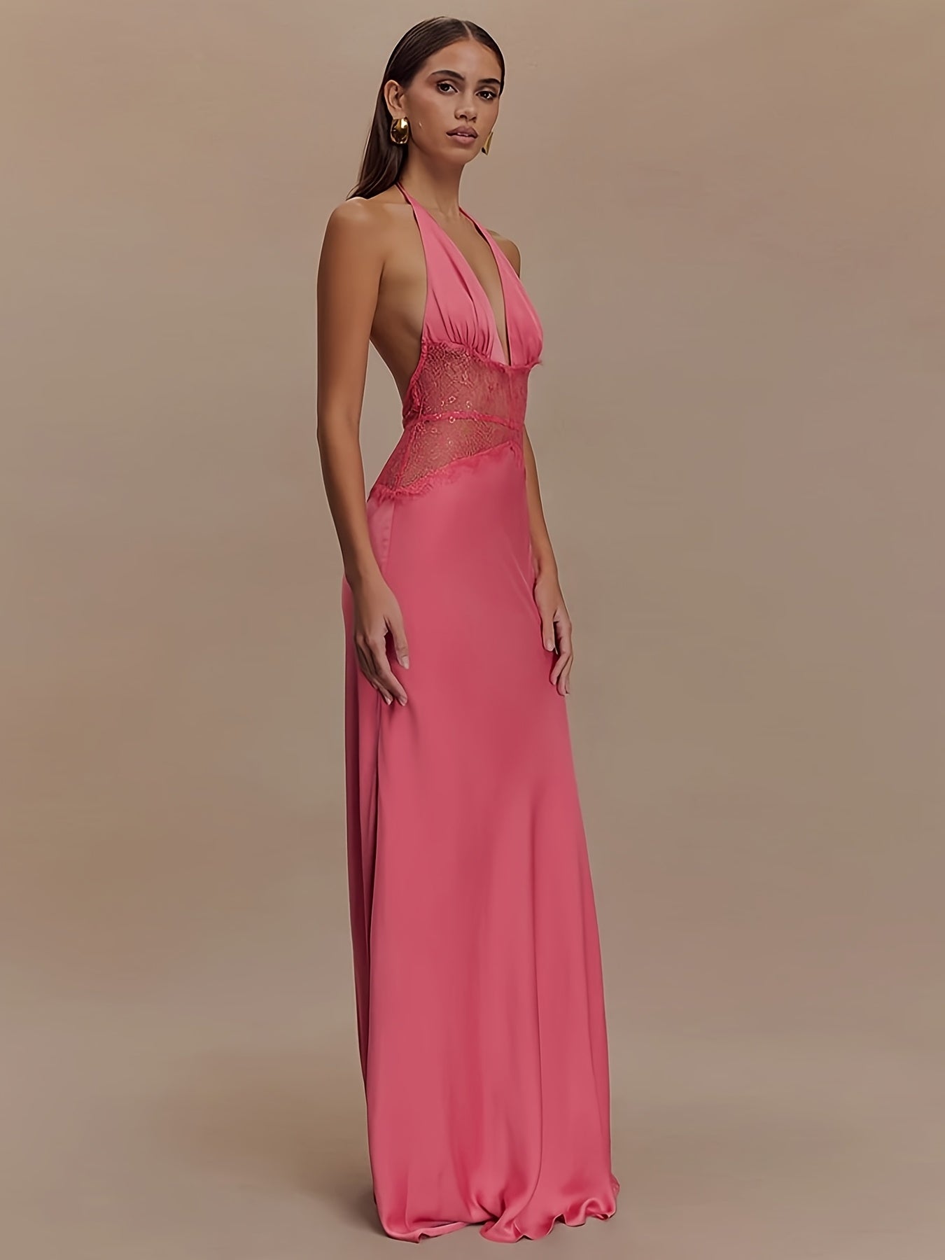 Damen Abendkleid im eleganten Fit & Flare Stil mit tiefem V-Ausschnitt und Spitzenakzent – Perfekt für festliche Anlässe