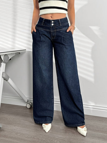 Damen Weitbein Jeans High Waist Elegant Freizeitmode