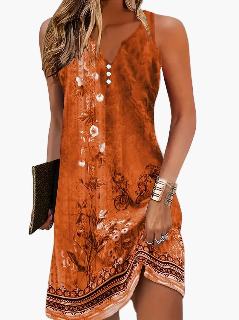 Damen Freizeitkleid ärmellos mit abstraktem Kunstmuster – Elegantes Sommerkleid für Alltag & Events