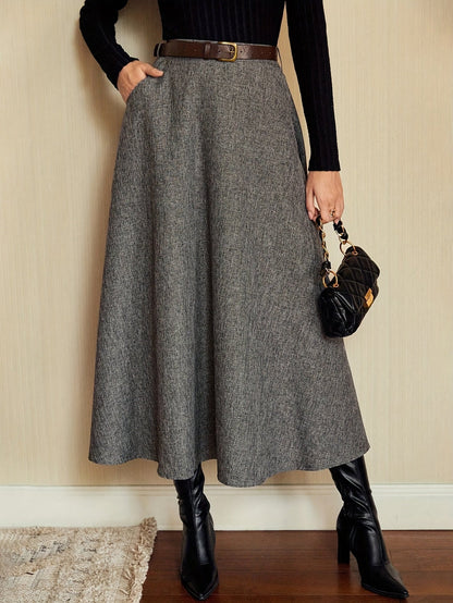 A-Linien Midi Rock für Damen, Grau meliert, Hohe Taille