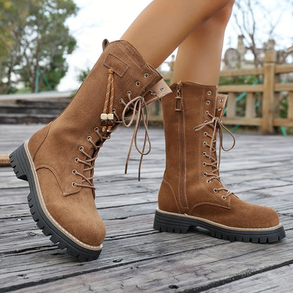 Damen Schnürstiefel Stiefel Hellbraun knöchelhoch mit Reißverschluss Profilsohle