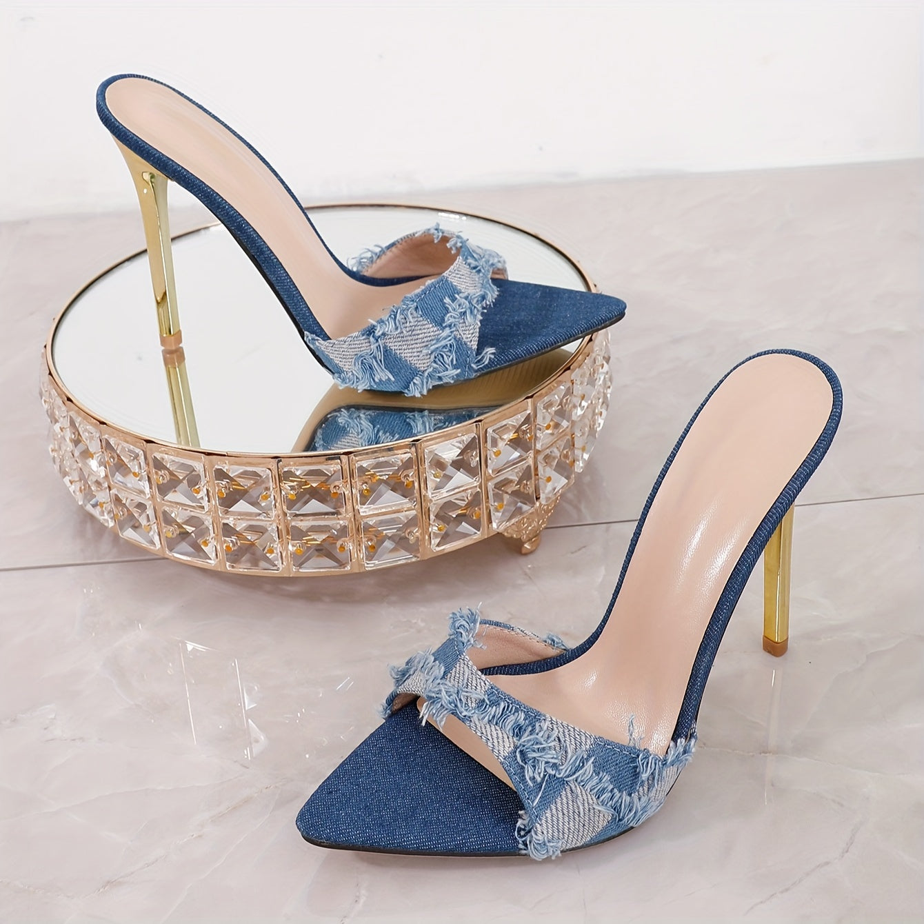 Damen Stiletto-Mules mit modischem Fransen-Design und spitzem Zehenbereich – Elegante High Heels für trendige Outfits